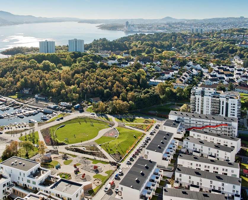 Lervig Brygge Pluss inkluderer stor ny bypark, hvor ny barnehage har fått optimal plassering.