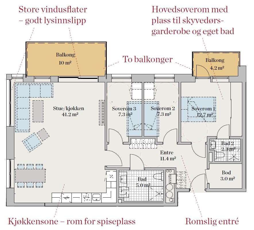 Tegning av en ny 4-roms leilighet